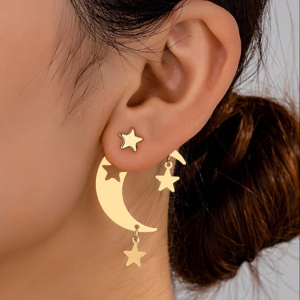Gold Moon and Star Dangle Earrings